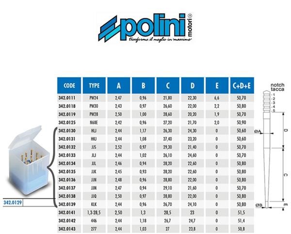 Polini 342.0129 Kit 10 Spillo Conico PWK differenti misure